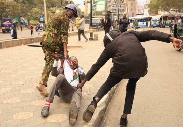 Demonstration held on the second anniversary of the deadly Generation Z protests in Kenya NAIROBI, KENYA - JUNE 25: Kenyan security forces intervene and detain a protester as a demonstration was held on the second anniversary of the protests that erupted in 2024 against the controversial finance bill led by Generation Z and resulted in the deaths of dozens of people in Nairobi, Kenya, on June 25, 2026. Families of those who lost their lives, activists, and citizens gathered in front of the parliament building to commemorate the victims despite heavy police barricades and lockdown measures in the capital. Lucas Mukasa Anadolu Nairobi Kenya. Editorial use only. Please get in touch for any other usage.  Copyright: x2026xAnadoluxLucasxMukasax