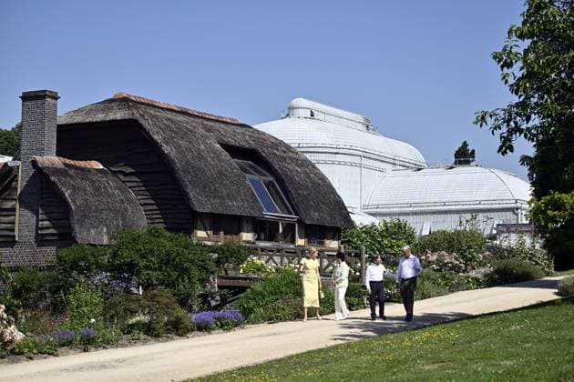 Queen Mathilde of Belgium, Japanese Empress Masako, Japanese Emperor Naruhito and King Philippe - Filip of Belgium pictured during a visit to the Royal Greenhouses and the Japanese Tower in Laken - Laeken, Brussels, during an official state visit of the Japanese Emperor and Empress to Belgium, on Thursday 25 June 2026. The Emperor and Empress of Japan visit Belgium from June 20-25.  ERICxLALMAND 179220096