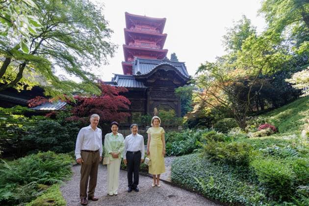 Japanese imperial couple concludes state visit to Belgium BRUSSELS, BELGIUM – JUNE 25: (----EDITORIAL USE ONLY MANDATORY CREDIT - OLIVIER MATTHYS POOL EPA - NO MARKETING NO ADVERTISING CAMPAIGNS - DISTRIBUTED AS A SERVICE TO CLIENTS----) Belgium s King Philippe and Queen Mathilde accompany Japan s Emperor Naruhito and Empress Masako during a visit to the Japanese Tower and its gardens in the Royal Domain of Laeken in Brussels, Belgium, on June 25, 2026. The visit took place on the final day of the Japanese imperial couple s state visit to Belgium marking the 160th anniversary of diplomatic relations between the two countries. Built between 1900 and 1904 on the orders of King Leopold II, the nearly 50-meter-high Japanese Tower is one o  Copyright: x2026xAnadoluxOlivierxMatthys Poolx