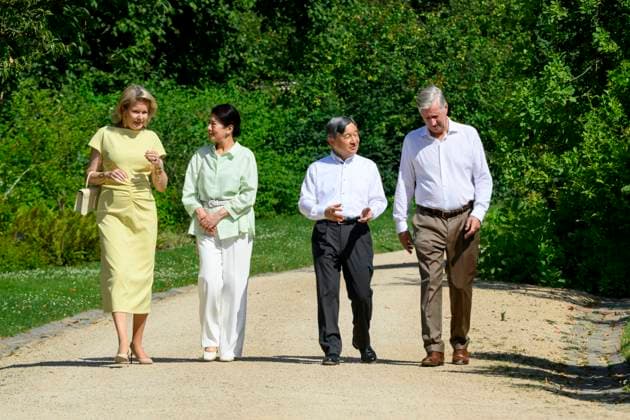 State Visit of the Emperor and the Empress of Japan to Belgium BRUSSELS, BELGIUM - JUNE 25 : Emperor Naruhito of Japan, Empress Masako of Japan, King Philippe - Filip of Belgium and Queen Mathilde of Belgium pictured during a wallk in the Royal Greenhouses of Laeken during the state visit of the Emperor and Empress of Japan to Belgium, on June 25, 2026 in Brussels, Belgium, 25 06 2026 Brussels Belgium  Copyright: xPhilipxReynaersx