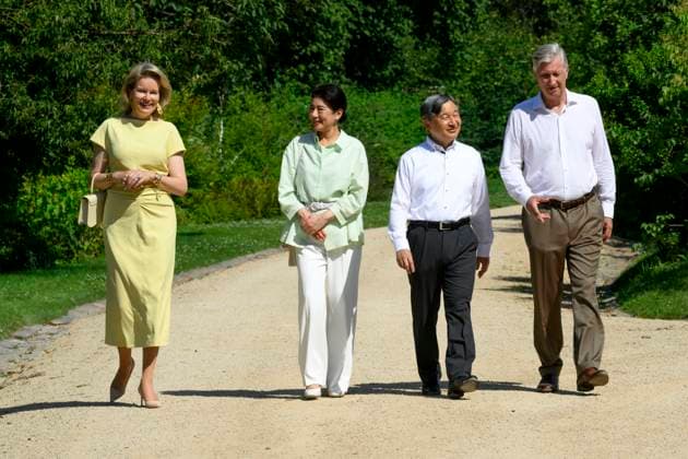 State Visit of the Emperor and the Empress of Japan to Belgium BRUSSELS, BELGIUM - JUNE 25 : Emperor Naruhito of Japan, Empress Masako of Japan, King Philippe - Filip of Belgium and Queen Mathilde of Belgium pictured during a wallk in the Royal Greenhouses of Laeken during the state visit of the Emperor and Empress of Japan to Belgium, on June 25, 2026 in Brussels, Belgium, 25 06 2026 Brussels Belgium  Copyright: xPhilipxReynaersx
