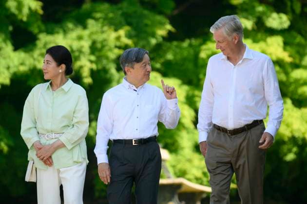 State Visit of the Emperor and the Empress of Japan to Belgium BRUSSELS, BELGIUM - JUNE 25 : Emperor Naruhito of Japan, Empress Masako of Japan, King Philippe - Filip of Belgium pictured during a wallk in the Royal Greenhouses of Laeken during the state visit of the Emperor and Empress of Japan to Belgium, on June 25, 2026 in Brussels, Belgium, 25 06 2026 Brussels Belgium  Copyright: xPhilipxReynaersx