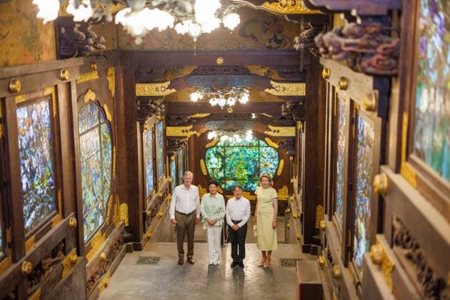 King Philippe - Filip of Belgium, Japanese Empress Masako, Japanese Emperor Naruhito and Queen Mathilde of Belgium pictured at a visit to the Japanese Tower in Laken - Laeken, Brussels, during an official state visit of the Japanese Emperor and Empress to Belgium, on Thursday 25 June 2026. The Emperor and Empress of Japan visit Belgium from June 20-25.  POOLxOLIVIERxMATTHYS 179222651