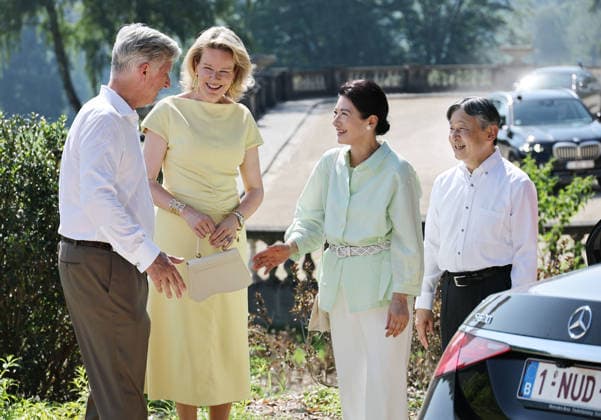 Japan emperor, empress in Brussels Japanese Emperor Naruhito (far R) and Empress Masako (2nd from R) bid farewell to Belgian King Philippe and Queen Mathilde after taking a stroll in a botanical garden at the Palace of Laeken in Brussels on June 25, 2026. The Japanese imperial couple will fly to Japan later in the day, wrapping up their official trip to the Netherlands and Belgium. (Pool photo)  A14AA0005620191P