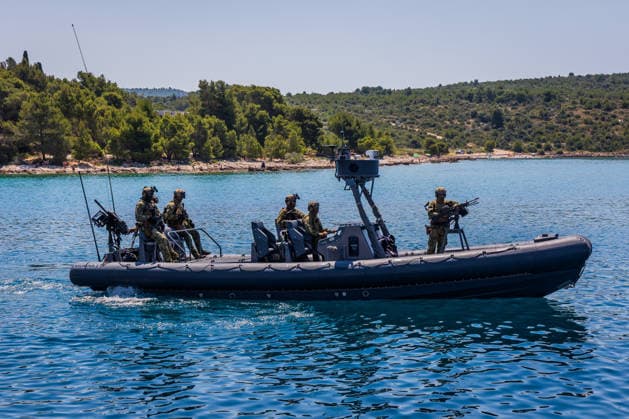 Combat Power 26 - Croatia Military Exercise Croatian Armed Forces personnel take part in the naval segment of the Combat Power 26 international joint military exercise at the Zirje naval training area near Primosten on June 25, 2026 in Croatia. The exercise features vessels of the Croatian Navy, Rafale multirole fighter aircraft of the Croatian Air Force, air defence systems, artillery units, and special forces demonstrating the Croatian Armed Forces capabilities for maritime combat operations.  ZvonimirxBarisin PIXSELL