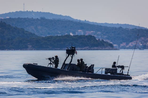 Combat Power 26 - Croatia Military Exercise Croatian Armed Forces personnel take part in the naval segment of the Combat Power 26 international joint military exercise at the Zirje naval training area near Primosten on June 25, 2026 in Croatia. The exercise features vessels of the Croatian Navy, Rafale multirole fighter aircraft of the Croatian Air Force, air defence systems, artillery units, and special forces demonstrating the Croatian Armed Forces capabilities for maritime combat operations.  ZvonimirxBarisin PIXSELL