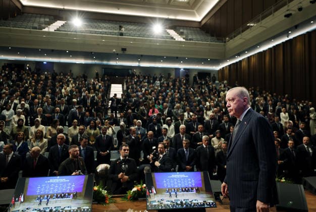 Turkish President Recep Tayyip Erdogan ANKARA, TURKIYE - JUNE 25: (----EDITORIAL USE ONLY - MANDATORY CREDIT - TURKISH PRESIDENCY MURAT CETINMUHURDAR HANDOUT - NO MARKETING NO ADVERTISING CAMPAIGNS - DISTRIBUTED AS A SERVICE TO CLIENTS----) Turkish President Recep Tayyip Erdogan attends a meeting with Provincial Heads at AK Party Congress Center in Ankara, Turkiye on June 25, 2025. TUR Presidency Murat Cetinmuhurdar Anadolu Ankara Turkey. Editorial use only. Please get in touch for any other usage.  Copyright: x2026xAnadoluxTURxPresidencyx MuratxCetinmuhurdarx