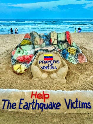 RECORD DATE NOT STATED Renowned sand artist Sudarsan Pattnaik creates a sand art expressing prayers and solidarity with the people of Venezuela affected by earthquake Puri, Jun 25 (ANI): Renowned sand artist Sudarsan Pattnaik creates a sand art expressing prayers and solidarity with the people of Venezuela affected by earthquake, in Puri on Thursday. (@sudarsansand X ANI Photo) Puri Odisha India Copyright: xANIx ANI_20260625386