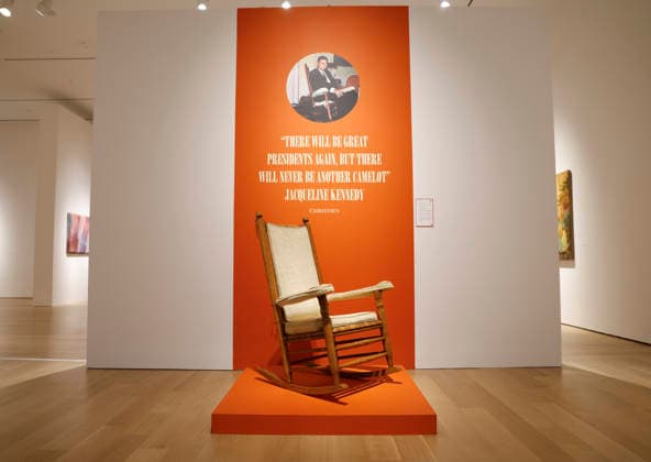 A chair belonging to John F. Kennedy is on display at a press review for the free American History Exhibition at Christie s on Thursday, June 25, 2026 in New York City. Christie s New York at 20 Rockefeller Plaza is offering a free, public exhibition of extremely rare items from American history from June 25 until June 30, right before the nation s 250 birthday.  NYP20260625107 JOHNxANGELILLO