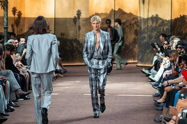 PFW Amiri Runway Menswear NB A model walks the runway during the Amiri Menswear Spring Summer 2027 show as part of Paris Fashion Week on June 25, 2026 in Paris, France. Photo by Nasser Berzane ABACAPRESS.COM Paris France  Copyright: xBerzanexNasser ABACAx