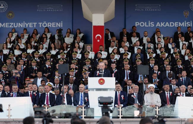 Turkish President Recep Tayyip Erdogan ANKARA, TURKIYE - JUNE 25: (----EDITORIAL USE ONLY - MANDATORY CREDIT - TURKISH PRESIDENCY MUSTAFA KAMACI HANDOUT - NO MARKETING NO ADVERTISING CAMPAIGNS - DISTRIBUTED AS A SERVICE TO CLIENTS----) Turkish President Recep Tayyip Erdogan delivers a speech during the Police Academy Graduation Ceremony held in Ankara, Turkiye on June 25, 2026. Tur Presidency Mustafa Kamaci Anadolu Ankara Turkey. Editorial use only. Please get in touch for any other usage.  Copyright: x2026xAnadoluxTurxPresidencyx xMustafaxKamacix