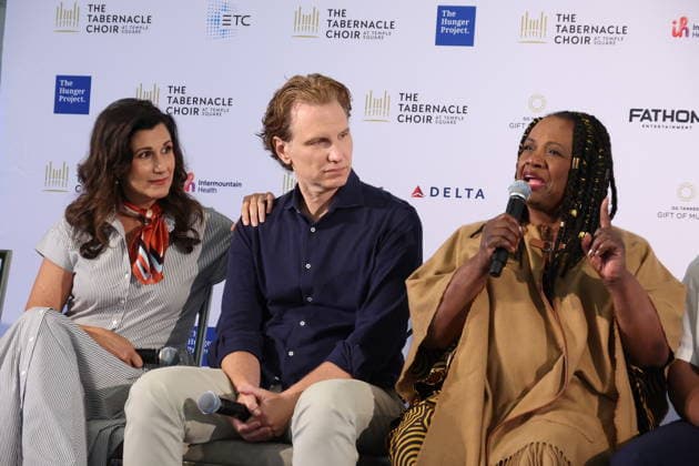 Los Angeles CA June 25: Sebastian Arcelus & Stephanie Block at The Tabernacle Choir & Orchestra at Temple Sqaure conference on June 25, 2026 Credit: USA  - ZUMAa123 20260625_zaa_a123_068 Copyright: xAdMediax