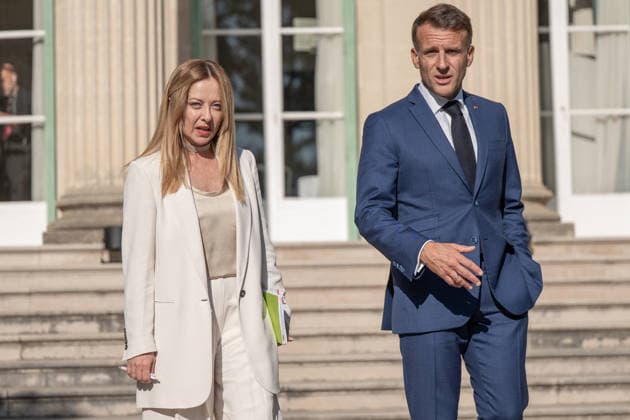 36th Franco-Italian Summit - Antibes Italian Prime Minister Giorgia Meloni and French President Emmanuel Macron during the 36th Franco-Italian Summit in Antibes, France, on June 25, 2026. Photo by Laurent Coust ABACAPRESS.COM Antibes France  Copyright: xCoustxLaurent ABACAx