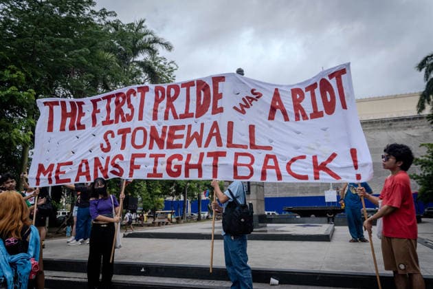 June 26, 2026, Quezon City, Quezon City, Philippines: LGBTQIA+ formations held a program at Liwasang Bonifacio, reaffirming the progressive spirit of pride. Today, June 26, marks the 2nd Stonewall celebration here in the Philippines, which pays tribute to the 1969 Stonewall Riots that sparked the modern gay rights movement around the globe. For progressives, pride is inseparable from the fight for climate justice, higher wages, to end militarization. That pride is to demand for genuine and systemic solutions. Quezon City Philippines - ZUMAs374 20260626_zip_s374_002 Copyright: xElessarxHamilixSarmagox