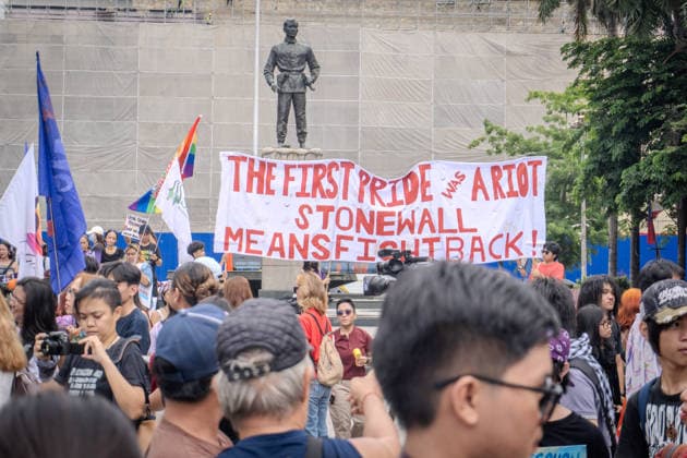 June 26, 2026, Quezon City, Quezon City, Philippines: LGBTQIA+ formations held a program at Liwasang Bonifacio, reaffirming the progressive spirit of pride. Today, June 26, marks the 2nd Stonewall celebration here in the Philippines, which pays tribute to the 1969 Stonewall Riots that sparked the modern gay rights movement around the globe. For progressives, pride is inseparable from the fight for climate justice, higher wages, to end militarization. That pride is to demand for genuine and systemic solutions. Quezon City Philippines - ZUMAs374 20260626_zip_s374_018 Copyright: xElessarxHamilixSarmagox