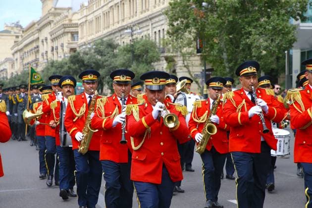 Military parade held in Baku on Armed Forces Day BAKU, AZERBAIJAN - JUNE 26: Military academy cadets and officers march through the main streets as Azerbaijan marks Armed Forces Day and the 108th anniversary of its army with official ceremonies in Baku, capital of Azerbaijan, on June 26, 2026. Resul Rehimov Anadolu Baku Azerbaijan. Editorial use only. Please get in touch for any other usage.  Copyright: x2026xAnadoluxResulxRehimovx