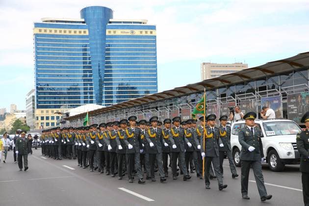 Military parade held in Baku on Armed Forces Day BAKU, AZERBAIJAN - JUNE 26: Military academy cadets and officers march through the main streets as Azerbaijan marks Armed Forces Day and the 108th anniversary of its army with official ceremonies in Baku, capital of Azerbaijan, on June 26, 2026. Resul Rehimov Anadolu Baku Azerbaijan. Editorial use only. Please get in touch for any other usage.  Copyright: x2026xAnadoluxResulxRehimovx