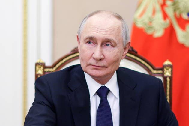 RUSSIA, MOSCOW - JUNE 26, 2026: Russia s President Vladimir Putin addresses participants in the 13th Forum of Regions of Belarus and Russia, via a video link from the Moscow Kremlin. Gavriil Grigorov Russian Presidential Press and Information Office TASS  94306042