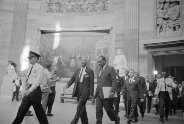 RECORD DATE NOT STATED 1963 Photograph; Photography; Civil Rights; Civil Rights Leaders; Leaders; Leader; Civil Rights Activists; Activists; America; American; Black; Black and White; Black and White Photography; Black and White Photograph; African-American; African American; American; America; Asa Philip Randolph; March; Marching; March on Washington; Washington; Political; Politics; Political March; American Labour Movement; 20th Century , WHA_110_0047.jpg, World History Archive Copyright: xx