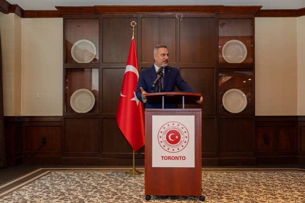 Turkish Foreign Minister Hakan Fidan in Canada TORONTO, CANADA - JUNE 26: Turkish Foreign Minister Hakan Fidan meets with Turkish business people in Toronto, Canada on June 26, 2026. Mustafa Hatipoglu Anadolu Toronto Canada. Editorial use only. Please get in touch for any other usage.  Copyright: x2026xAnadoluxMustafaxHatipoglux
