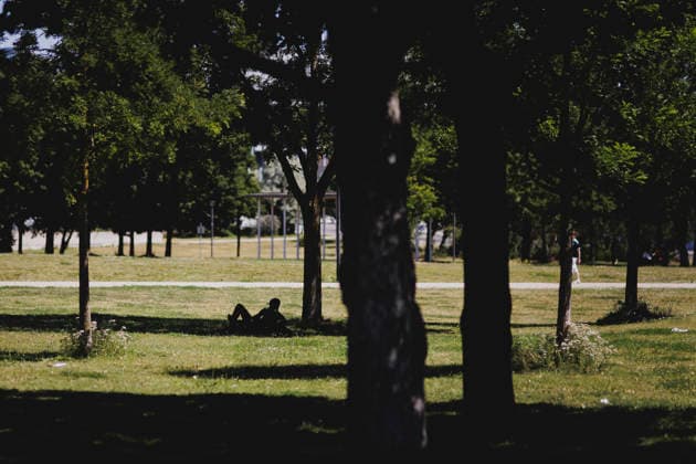 Eine Person liegt im Schatten, aufgenommen in Berlin, 26.06.2026. Deutschland durchlebt eine grosse Hitzewelle mit teils ueber 40 Grad. Berlin Deutschland *** A person is lying in the shade; photo taken in Berlin on June 26, 2026. Germany is experiencing a major heat wave, with temperatures in some areas exceeding 40 degrees. Berlin, Germany Copyright: xFlorianxGaertnerx