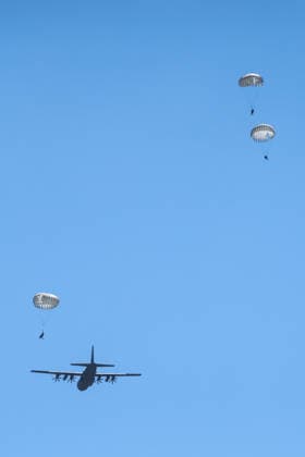 Combat Power 26 Military Exercise A members of the Croatian Armed Forces and Minnesota National Guard descends on a parachute during the Combat Power 26 international joint military exercise at Barracks Josip JoviÄ‡ in Udbina, Croatia, June 26, 2026.  EmicaxElvedji PIXSELL