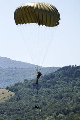 Combat Power 26 Military Exercise A members of the Croatian Armed Forces and Minnesota National Guard descends on a parachute during the Combat Power 26 international joint military exercise at Barracks Josip JoviÄ‡ in Udbina, Croatia, June 26, 2026.  EmicaxElvedji PIXSELL