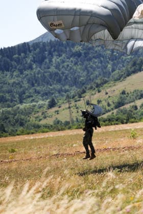 Combat Power 26 Military Exercise Paratrooper land at Barracks Josip Jovic during the Combat Power 26 international joint military exercise in Udbina, Croatia, June 26, 2026.  EmicaxElvedji PIXSELL