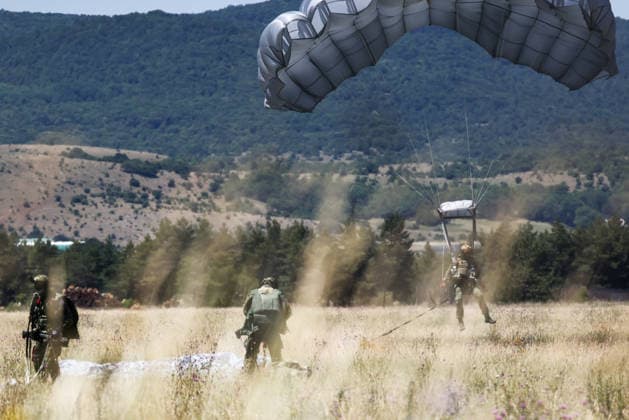 Combat Power 26 Military Exercise Paratrooper land at Barracks Josip Jovic during the Combat Power 26 international joint military exercise in Udbina, Croatia, June 26, 2026.  EmicaxElvedji PIXSELL