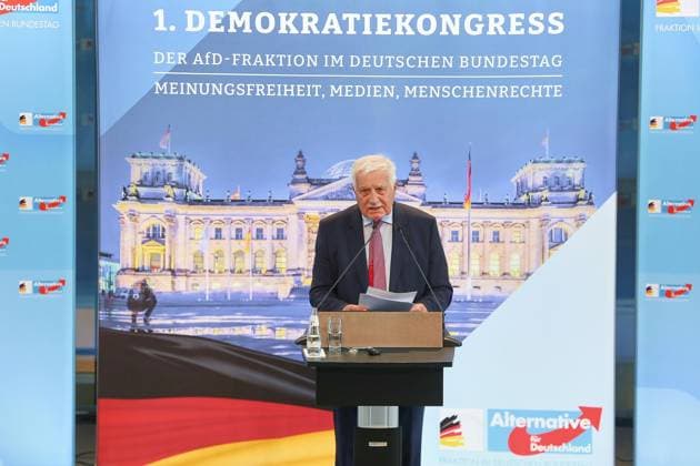 Berlin, Deutschland, 26.06.2026: Paul-Löbe-Haus: 1. Demokratiekongress der AfD-Fraktion im Bundestag: Václav Klaus, ehemaliger Präsident der Tschechischen Republik *** Berlin, Germany, June 26, 2026 Paul Löbe House 1 Democracy Congress of the AfD parliamentary group in the Bundestag Václav Klaus, former President of the Czech Republic Copyright: xdtsxNachrichtenagenturx dts_125410