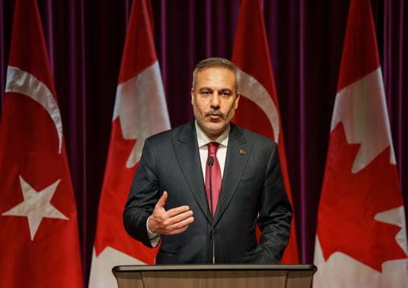 June 26, 2026, Ottawa, On, Canada: Hakan Fidan, TurkeyöÄÃ s Minister of Foreign Affairs, speaks during a joint press conference with Anita Anand, Minister of Foreign Affairs at Global Affairs Canada in Ottawa, on Friday, June 26, 2026. Ottawa Canada  - ZUMAc35_ 20260626_zaf_c35_065 Copyright: xChrisxTanouyex