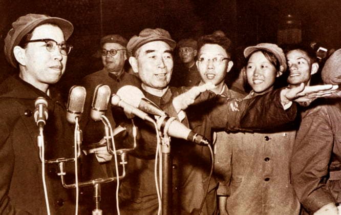 RECORD DATE NOT STATED Gathering with Red Guards, Prime Minister Zhou Enlai of China with Jiang Qing Gathering with Red Guards, Prime Minister Zhou Enlai of China with Jiang Qing (1914 - 1991) major political figure during the Cultural Revolution (1966-76). fourth wife of Mao Zedong, Editorial use only. All other uses to be cleared with the copyright owner (World History Archive), in advance., WHA_116_0053.jpg, Gathering; Red Guards; Prime Minister Zhou Enlai; China; Jiang Qing; Cultural Revolution; political figure; Mao Zedong; fourth wife; historical; Chinese history; leadership; government; power; influence; revolution; 1960s; 1970s; communism; socialism; propaganda; portrait; ceremony; event; meeting; group; officials; allies; supporter Copyright: xx