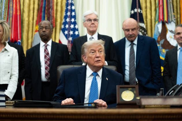 President Trump Speaks On White House Religious Liberty Commission Report US President Donald Trump in the Oval Office of the White House in Washington, DC, US, on Friday, June 26, 2026. Trump is speaking on the report released by the White House Religious Liberty Commission, which was established by executive order last year. Credit: Aaron Schwartz CNP Washington District of Columbia United States  Copyright: xPool ABACAx