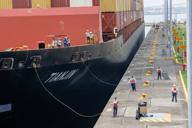 Panama Canal marks 10th anniversary of expanded locks PANAMA CITY, PANAMA - JUNE 26: A view from an event marking the 10th anniversary of the inauguration of the expanded Panama Canal in Panama City, Panama, on June 26, 2026. Opened in 2016 with the Agua Clara and Cocoli locks, the expansion significantly increased the canal s capacity for Neo-Panamax vessels and further strengthened its role in global maritime trade. Daniel Gonzalez Anadolu Panama City Panama. Editorial use only. Please get in touch for any other usage.  Copyright: x2026xAnadoluxDanielxGonzalezx