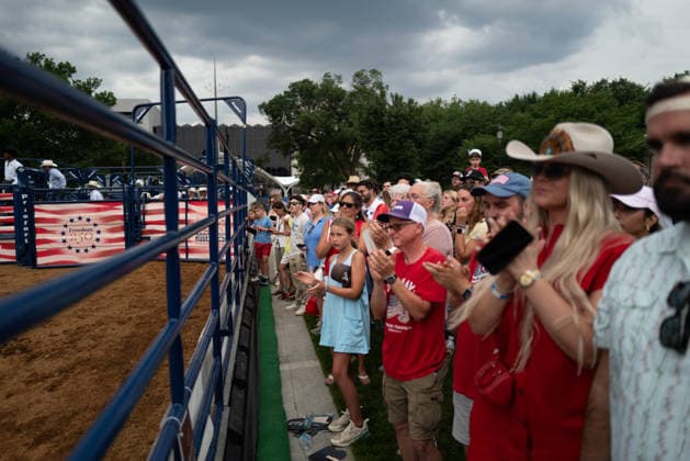 June 26, 2026, Washington, District Of Columbia, USA: Crowds watch a rodeo during the Great American State Fair on the National Mall in Washington, D.C. on June 26, 2026. Rodeo 250, produced by Cervi Rodeo Company, is one of numerous events during the 16-day fair, celebrating the 250th anniversary of the United States of America. Washington USA - ZUMAd227 20260626_znp_d227_027 Copyright: xBryanxDozierx
