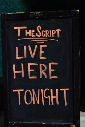 The Script performance surprise gig at The Dog pub in London, UK - 26 Jun 2026 Sign outside the pub where Danny O Donoghue is performing live with his band The Script in a pub in London. Irish band The Script fronted by Danny O Donoghue played a durpeise pop up gig in a pub The Dog formally known as The Dog and Truck in Whitechapel London after playing London Stadium supporting Take That on their tour. London United Kingdom Copyright: xBonniexBritainx xSOPAxImagesx SDA02574