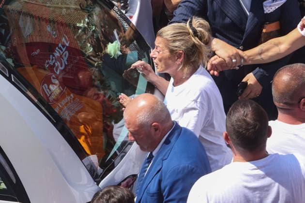 IPA86125400 - Naples: The funeral of Lorenzo Spasiano, the 19-year-old factory worker killed in Miano by a gunshot to the chest. Pictured is Lorenzo Spasiano™s mother.  Copyright: xx xx 86125400