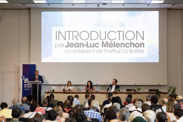 LFI La Boetie meeting about Geopolitics - Paris President of La France Insoumise LFI Jean Luc Melenchon during the meeting about ‘The New Geopolitics: France, Europe and the World’, organized by the Department of International Relations at the Institut La Boetie at the UIC-P Espace Congres in Paris on June 27, 2026. Photo by Raphael Lafargue ABACAPRESS.COM Paris France  Copyright: xLafarguexRaphael ABACAx