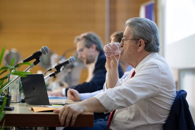 LFI La Boetie meeting about Geopolitics - Paris President of La France Insoumise LFI Jean Luc Melenchon during the meeting about ‘The New Geopolitics: France, Europe and the World’, organized by the Department of International Relations at the Institut La Boetie at the UIC-P Espace Congres in Paris on June 27, 2026. Photo by Raphael Lafargue ABACAPRESS.COM Paris France  Copyright: xLafarguexRaphael ABACAx