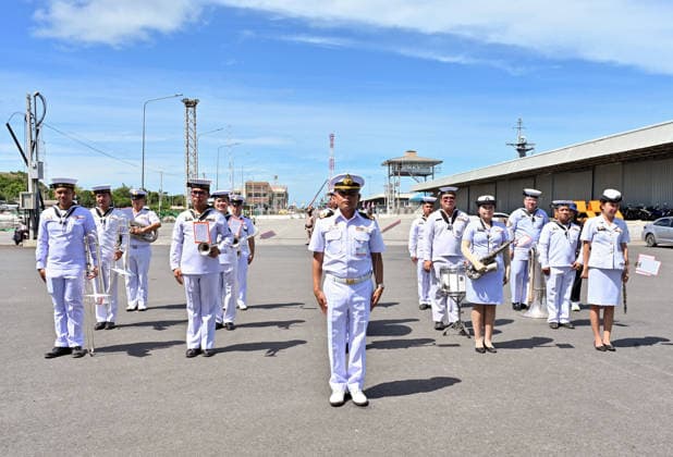 RECORD DATE NOT STATED INS Udaygiri, INS Kavaratti & INS Shakti arrive at Thailand s Sattahip; reflects India-Thailand Maritime Cooperation Sattahip Thailand , Jun 27 (ANI): The Royal Thai Navy band stands for a ceremonial welcome of Indian Naval Ships (INS), namely Udaygiri (stealth frigate), Kavaratti (anti-submarine warfare corvette), and Shakti (Deepak-class fleet tanker), in Sattahip on Saturday. The port call reflects India s commitment to its Act East policy. (@indiannavy X ANI Photo) Sattahip Thailand Copyright: xANIx ANI_20260627067