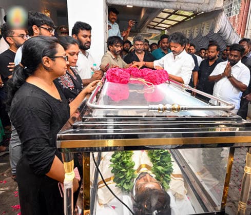 RECORD DATE NOT STATED Tamil Nadu CM S. Joseph Vijay pays homage to late film director and actor K. Bhagyaraj Chennai, Jun 27 (ANI): Tamil Nadu Chief Minister S. Joseph Vijay pays tribute to the mortal remains of late film director and actor K. Bhagyaraj, in Chennai on Saturday. (@CMOTamilnadu X ANI Photo) Chennai Tamil Nadu India Copyright: xANIx ANI_20260627163
