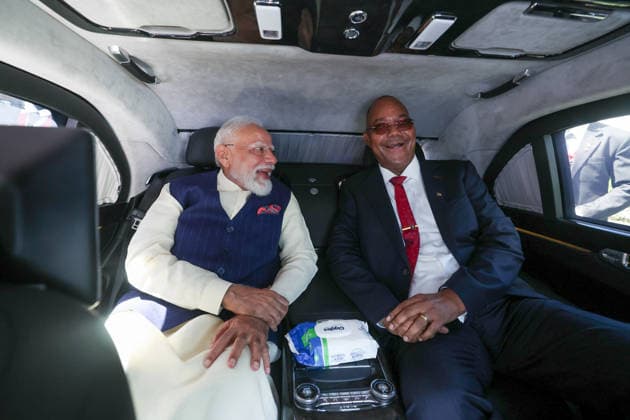 Prime Minister Narendra Modi with Seychelles President Patrick Herminie on the way to the Seychelles™ National Botanical Garden Victoria Seychelles , Jun 27 (ANI): Prime Minister Narendra Modi with Seychelles President Patrick Herminie on the way to the Seychelles™ National Botanical Garden, in Victoria on Saturday. (Narendra Modi Photo Gallery ANI Photo) Victoria Seychelles Copyright: xANIx ANI_20260627214