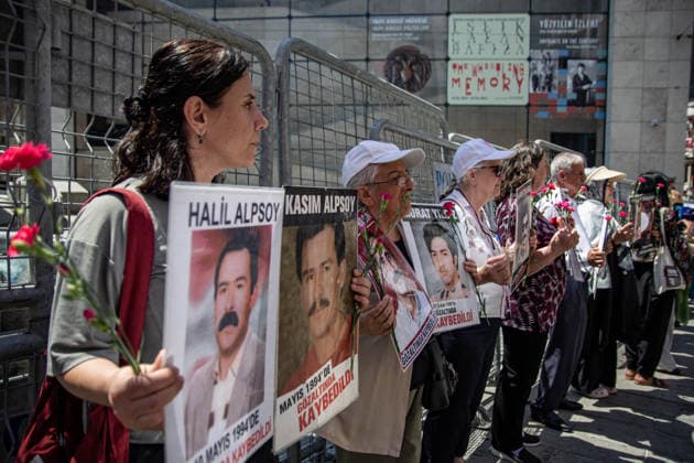 June 27, 2026, Istanbul, Istanbul, Turkey: Members of the Saturday Mothers People gathered for the 1109th weekly vigil at Galatasaray Square, demanding truth and justice for victims of enforced disappearances. During this week s gathering, participants called for an effective investigation into the 1994 enforced disappearance of Ibrahim Kartay, who was allegedly detained by security forces in Hani district of Diyarbakir and has been missing ever since. The group urged authorities to end impunity, reveal his fate, prosecute those responsible, and ensure accountability for all enforced disappearances in Turkey. Istanbul Turkey - ZUMAt171 20260627_zip_t171_007 Copyright: xAbdullahxTepelix