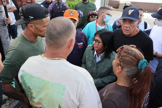 Venezuela s interim President Delcy Rodriguez (C) visiting the area strongly affected by the earthquake in La Guaira, some 35km north of Caracas, Venezuela, on June 25, 2026. Desperate Venezuelans raced to find and rescue loved ones trapped alive beneath the rubble of collapsed buildings after two major earthquakes --measured at magnitudes 7.2 and 7.5, hit northern Venezuela. photo by Government Ministry of Information (Venezuela)  VAN2026062617 GovernmentxMinistryxofxInformati