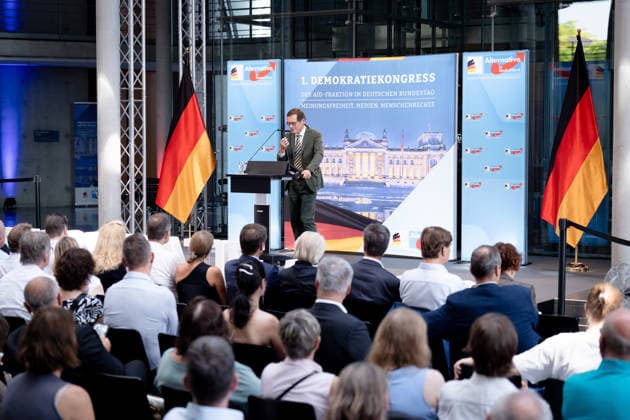 1. Demokratiekongress der AfD-Fraktion im Bundestag 1. Demokratiekongress der AfD-Fraktion im Bundestag, Paul-Löbe-Haus, Roger Köppel Berlin Berlin GER *** 1st Democracy Congress of the AfD Parliamentary Group in the Bundestag 1st Democracy Congress of the AfD Parliamentary Group in the Bundestag, Paul Löbe House, Roger Köppel Berlin Berlin GER