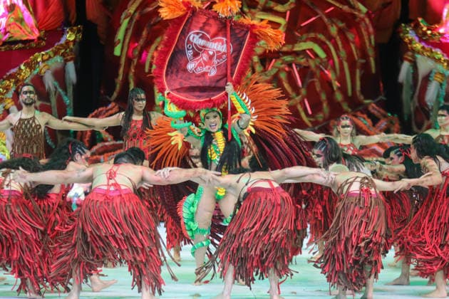 PARINTINS, AM - 27.06.2026: PARINTINS FESTIVAL 2026 - Boi Garantido performs on the first night of the 59th Parintins Festival (PIN), this Friday (26). In the photo, Jeveny Mendonca, Standard Bearer. x2972348x  SandroxPereira