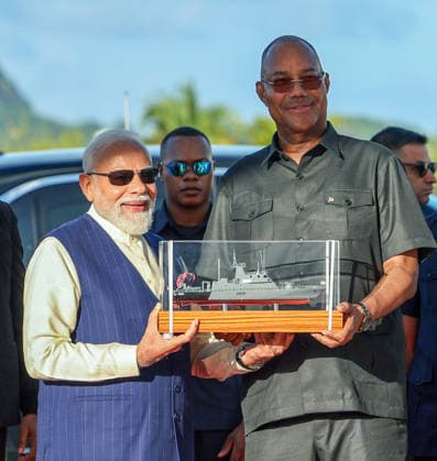 PM Modi and Seychelles President Herminie during the handing-over ceremony of the Fast Patrol Vessel Victoria Seychelles , Jun 27 (ANI): Prime Minister Narendra Modi and Seychelles President Patrick Herminie during the handing-over ceremony of the Fast Patrol Vessel at the Seychelles Coast Guard Base, in Victoria on Saturday. (DPR PMO ANI Photo) Victoria Seychelles Copyright: xANIx ANI_20260627375