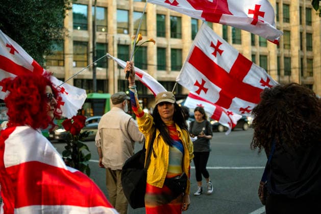 June 27, 2026, Tbilisi, Georgia: Protesters holding Georgian flags participate on the 577th day of anti-government rallies in Tbilisi, Georgia. Tbilisi Georgia  - ZUMAz174 20260627_zip_z174_006 Copyright: xMoexZoyarix
