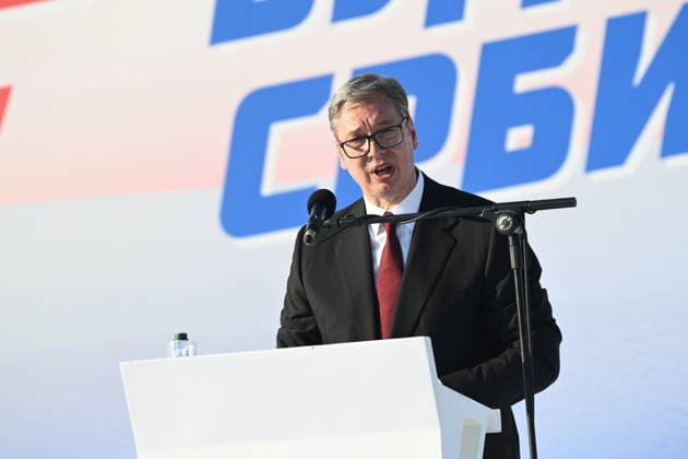 SNS party rally in Belgrade BELGRADE, SERBIA - JUNE 27: Serbian President Aleksandar Vucic attends a rally organized by the ruling Serbian Progressive Party (SNS), which he previously led, under the slogan Serbia-One Family in Belgrade, Serbia, on June 27, 2026. Stringer Anadolu Belgrade Serbia. Editorial use only. Please get in touch for any other usage.  Copyright: x2026xAnadoluxStringerx