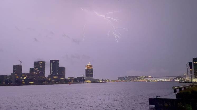 Amsterdam The Netherlands 26th June 2026 A spectacular electric storm passes over Het Ij waterway in the centre of the city making an end to the heatwave of the past week. het weer, weather, wetter, lightning, thunder, onweer,